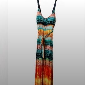 BNWT! Orange Ruched Colorful Petite Maxi Dress!